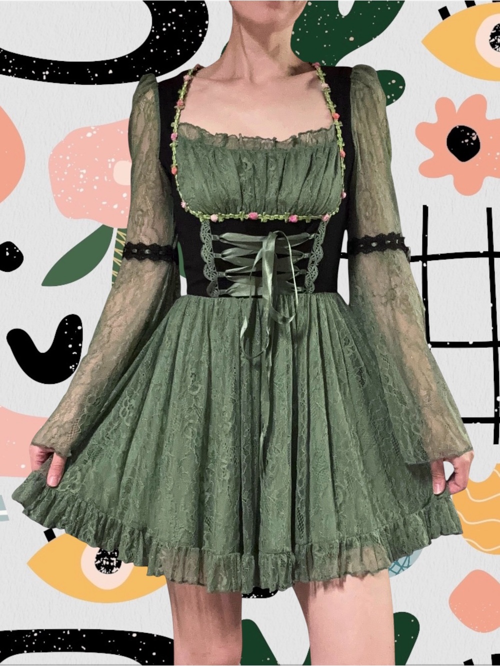 Current Mood (Dolls Kill) | Myths N Legends Green Lace Fairycore Dress